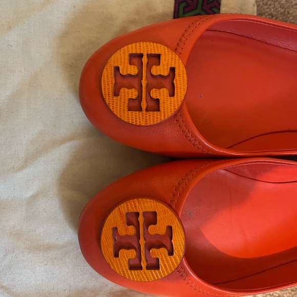 🥿🥿Tory Burch Minnie Travel Ballet Flat- Orange Leather Size 7M - Picture 3 of 5
